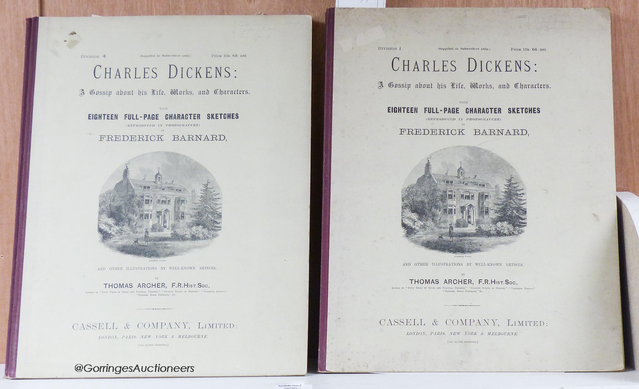 Dickens, Charles - A Gossip About his Life, Work and Characters, 6 vols, folio, original limp boards, with 18 plates by Frederick Barnard, Cassell & Co., London etc., [c. 1894?]